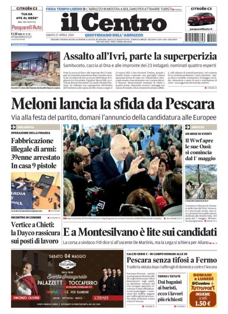 Prima-pagina-il centro-oggi-edizione-del-2024-04-27